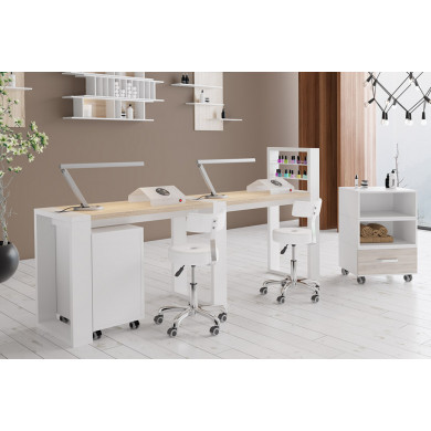 Двухместный маникюрный стол "Matrix" с подставкой для лаков и тумбой